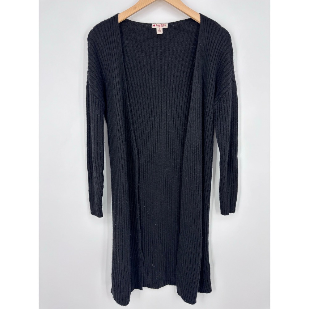 Brooks Brothers Red Fleece Ribbed Open Front Duster Cardigan Women S Black Long